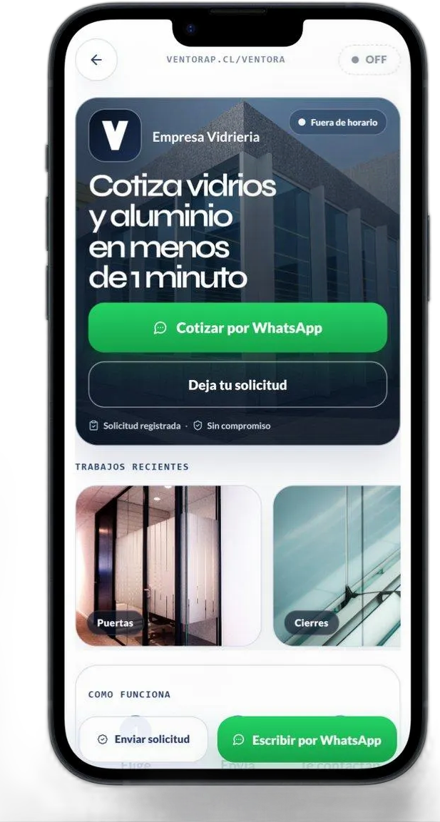 Página pública de Ventora con link y código QR para compartir
